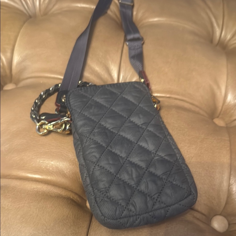 MZ Wallace Quilted Crossbody Phone Pouch in greywith Gold Hardware - Picture 2 of 2
